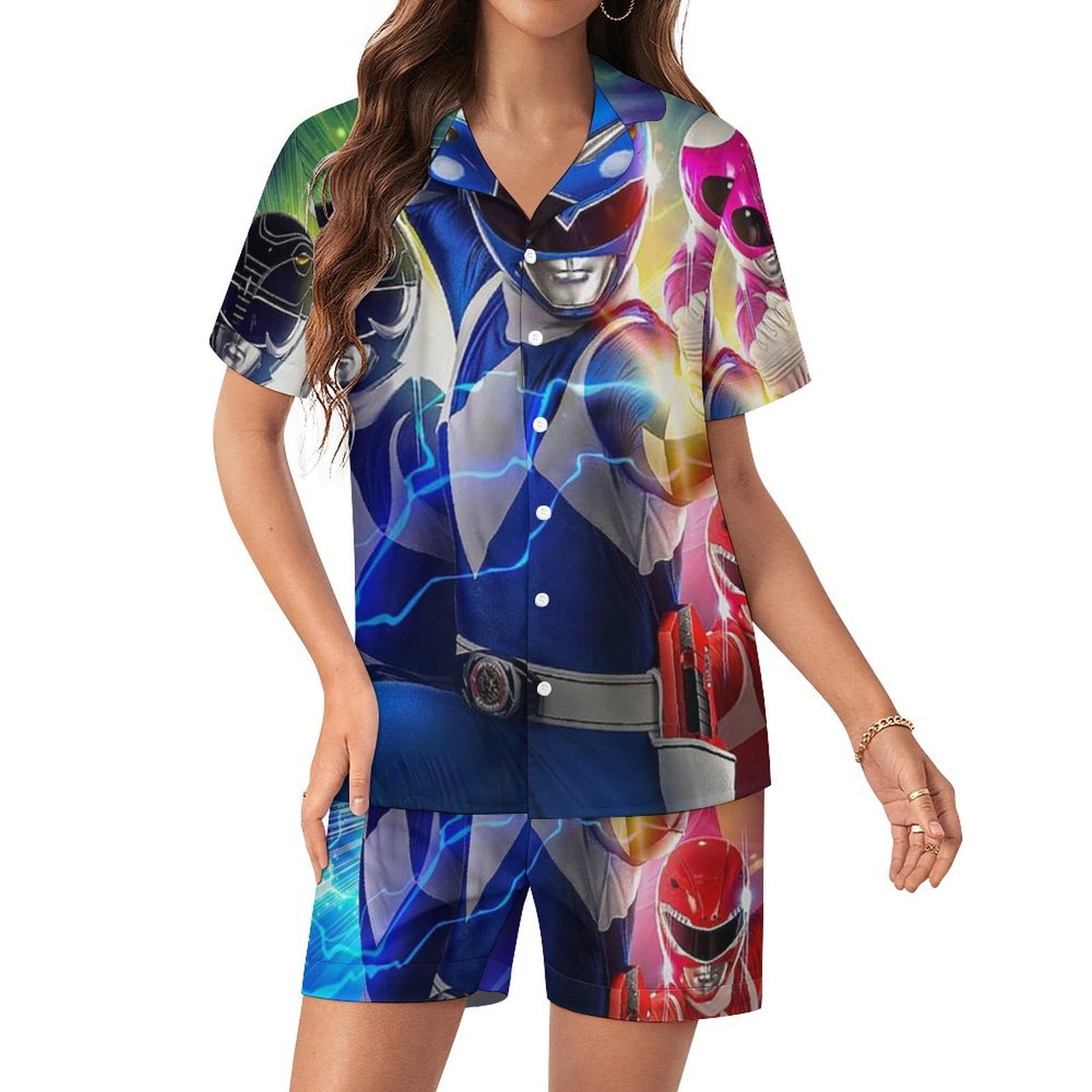 Power Rangers Women Pajamas Set Short Sleeve Sleepwear Button Down ...