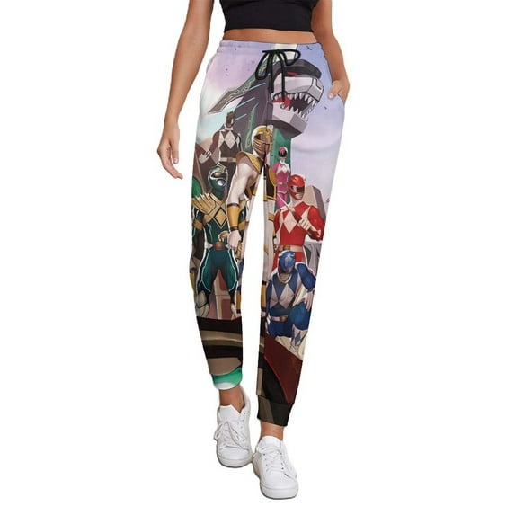 Power Rangers Women's Jogger Track Pants Print Drawstring Lounge Sweatpants Casual Trousers for Yoga, Workout M