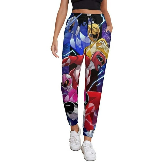 Power Rangers Women's Jogger Track Pants Print Drawstring Lounge Sweatpants Casual Trousers for Yoga, Workout S