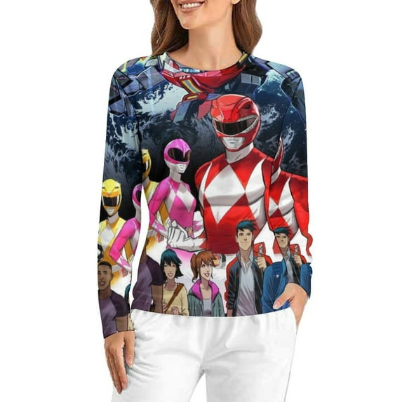 Power Rangers Women’s Pajama Top 3D Digital Print Sleepwear Trendy Crewneck Pullovers Long Sleeve Shirts XL