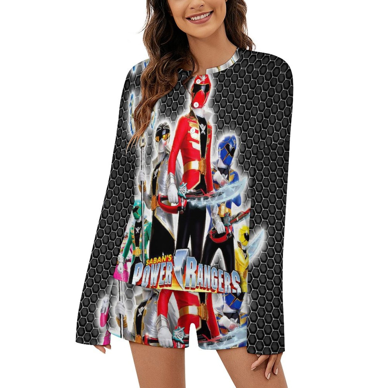 Power Rangers Womens Button Down Pajamas Set Long Sleeve Sleepwear ...