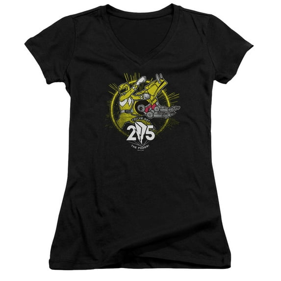 Power Rangers Yellow 25 Junior Women's V-Neck T-Shirt Black