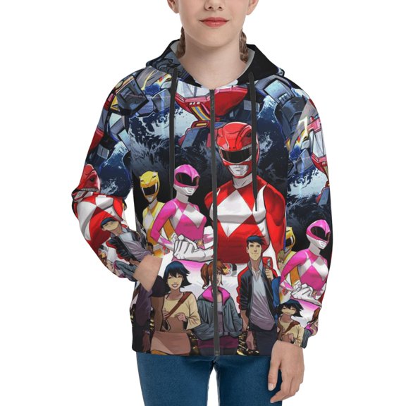 Power Rangers Youth Sweatshirt 3D Printed Hoodie Activewear Teenager Winter Full-Zip Drawstring Jacket Coats Active Pullover Hooded Blouse For Boys Girls Large