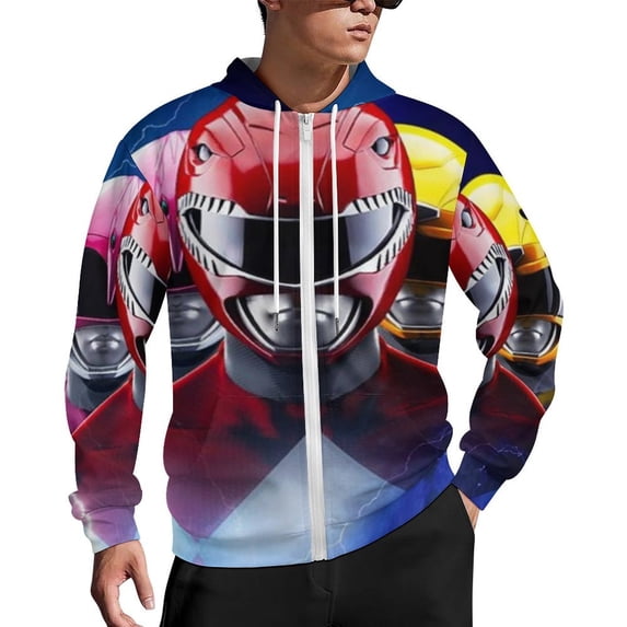 Power Rangers Zip Up Hoodies Unisex Realistic 3D Print Sweatshirt Long Sleeve Hooded Jacket Coat 2XL