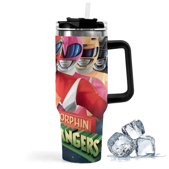 Power Rangers-theme Insulated Stainless Steel Tumbler with Handle Gifts For Family Friends Fans and Straw Fits in Standard Cup Holder 40 OZ