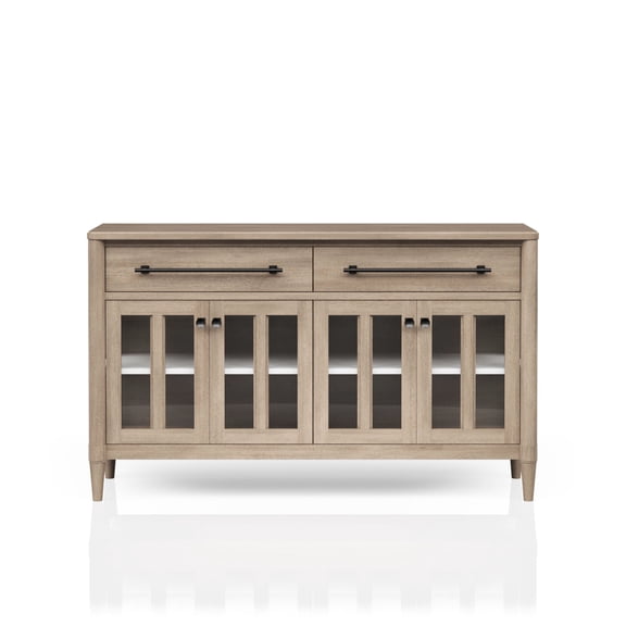 Power - Ready Glass - Door Buffet | Good for Kitchen Islands, Adjustable Shelf for Different Items | Solid Wood + MDF Construction | Solves Storage Chaos