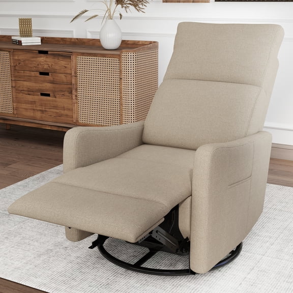 Power Recliner Chair, 270° Swivel Rocker for Small Spaces - Brown Fabric Glider