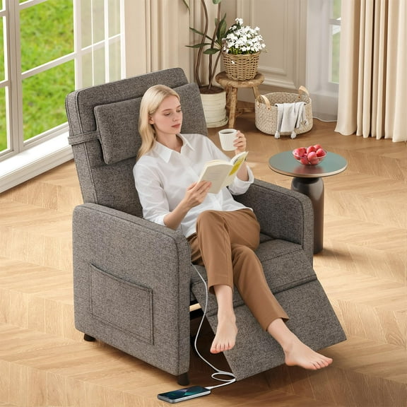 Power Recliner Chair with Adjustable Electric Recliner, Ergonomic Overstuffed Rocking Sofa with 2 Side Pockets & USB Port for Living Room, Bedroom,Brown