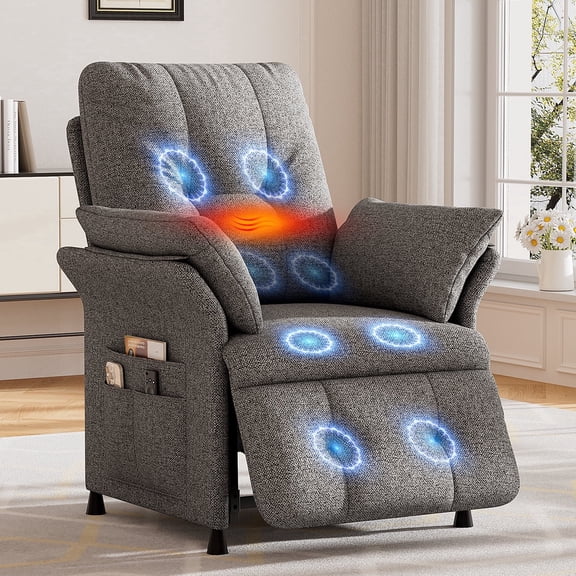 Power Recliner Chair for Adults with Heated & Massage, Adjustable Electric Reclining Chair Sofa, Lazy Boy Single Sofa with Side Pockets for Home Theater Seating, Linen, Light Grey