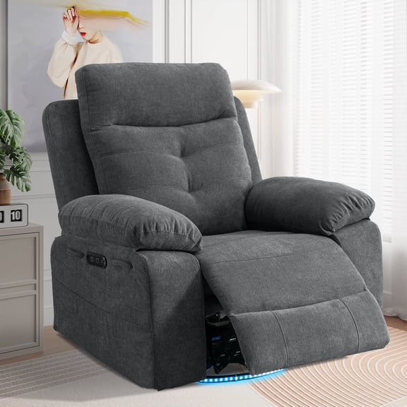Power Recliner Chair with Bluetooth Speakers & 270° Swivel, Ergonomic Reclining Sofa w/ LED Lights, USB + Type-C Ports, Pockets for Back Pain Relief, Ideal for Elderly & Adults, Reading Bedroom, Grey
