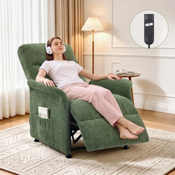 Power Recliner Chair, Electric Small Reclining Chair with Remote Control, Upgrade Cushions & Backrest, Modern Recliner Sofa for Living Room, Home Office, RV, Chenille, Green