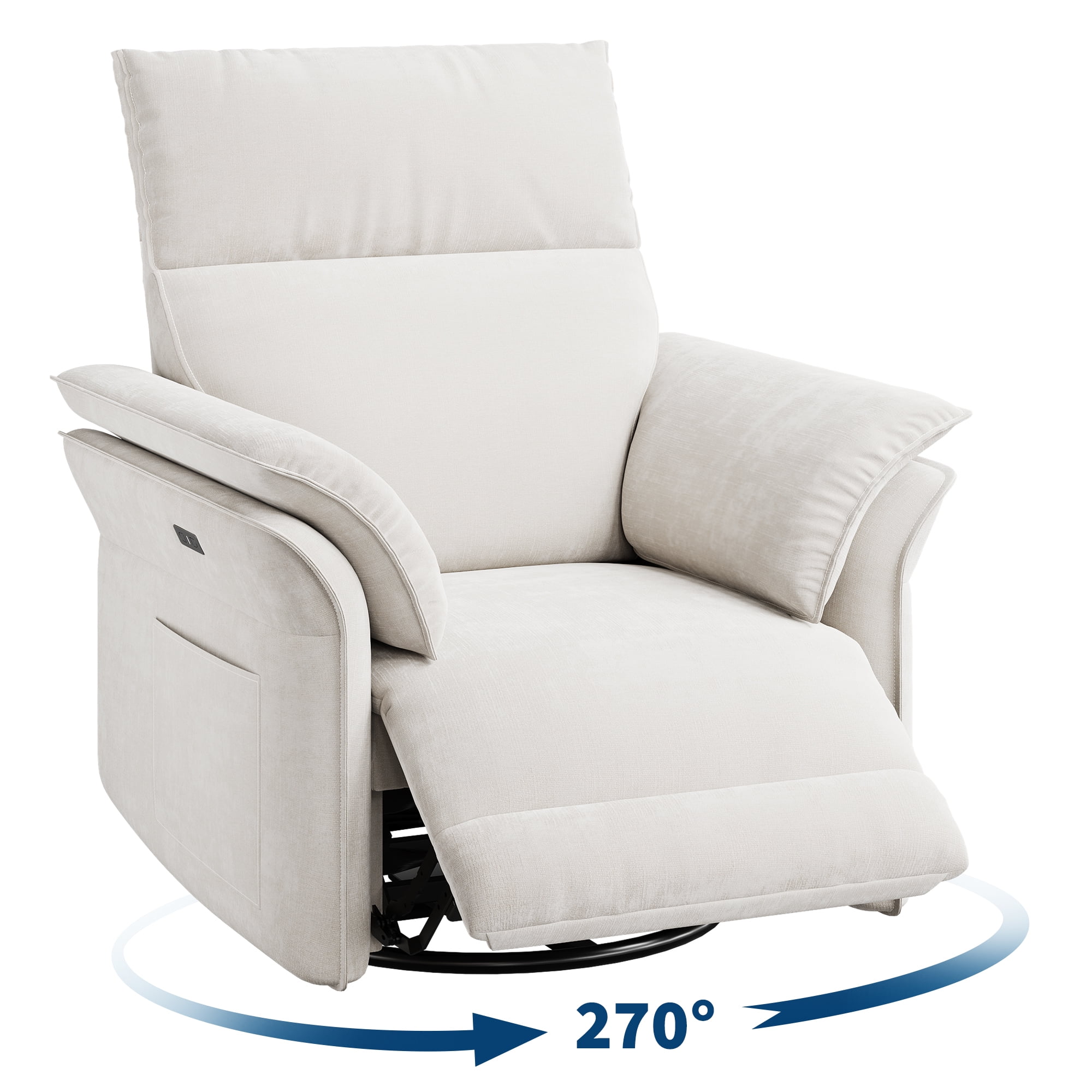 Power Recliner Chair Glider – Swivel Rocker with USB Charging Port, 270° Rotation, 350 lb Capacity, & Double-Layered Armrests – Chenille Upholstery for Living Room, Nursery, Bedroom