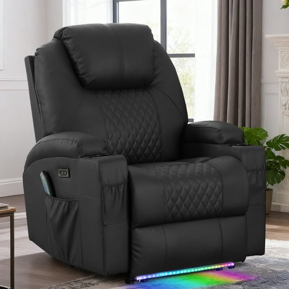 Power Recliner Chair with Heat and Massage for Adults Home Theater Seating with LED Lights Cup Holders Usb Port Recliner Sofa for Living Room