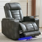 Power Recliner Chair with LED Lights, Faux Leather Home Theater Seating, Reclining Single Sofa Chair for Living Room with Swivel Tray Table, Power Headrest, Hidden Arm Storage, Cup Holder