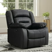 Bonzy Home Power Recliner Chair, Oversized Electric Leather Reclining Chair with Thick Cushion, USB Charge Port, Comfortable Single Sofa for Living Room, Black(recliner)