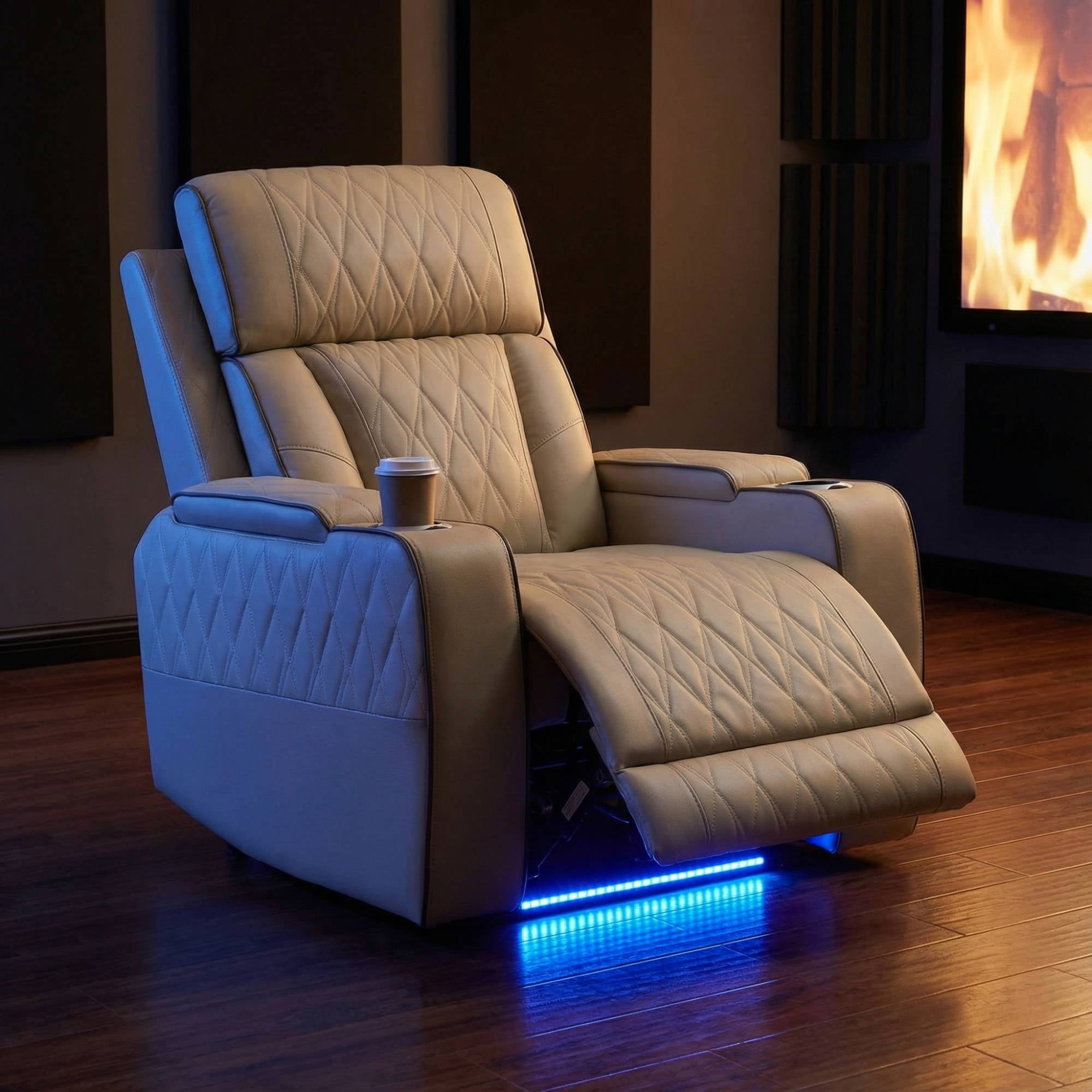 Power Recliner Chair Set, Leather Recliner Sofa Couch, Adjustable Power Reclining Sofa Chair for Living Room, Beige