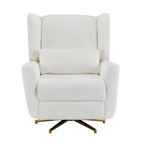 Power Recliner Chair Swivel,Boucle Upholstered 360 Swivel Recliner with gold 5 star base-Beige