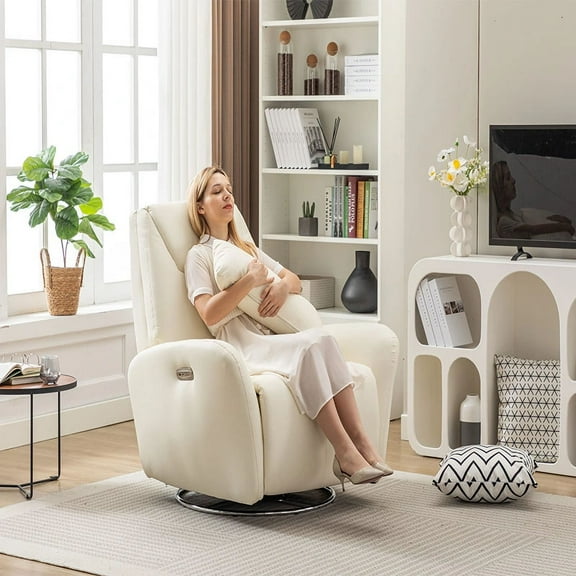 Power Recliner Chair, Swivel Glider Recliner Rocking Chair, Nursery Chair with Voice Control Atmosphere Lamp Bluetooth Music Player and USB Ports for Living Room