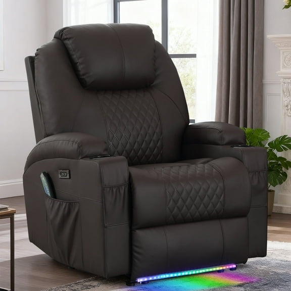 Power Recliner Chair with Heat and Massage for Adults Home Theater Seating with LED Lights Cup Holders Usb Port Recliner Sofa for Living Room