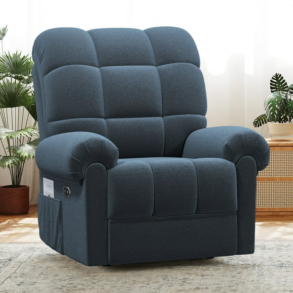 Power Recliner Chair for Adults,Adjustable Electric Recliner Sofa Chair with USB Port,Comfy Teddy Fleece Cloud Sofa,Tool-Free Setup,Blue Grey