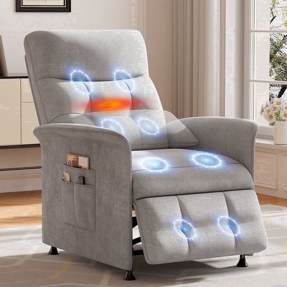 Power Recliner Chair with Heated & Massage, Adjustable Electric Lazy Boy Reclining Chair with Lumbar Support Pillow, Soft Fabric, Beige