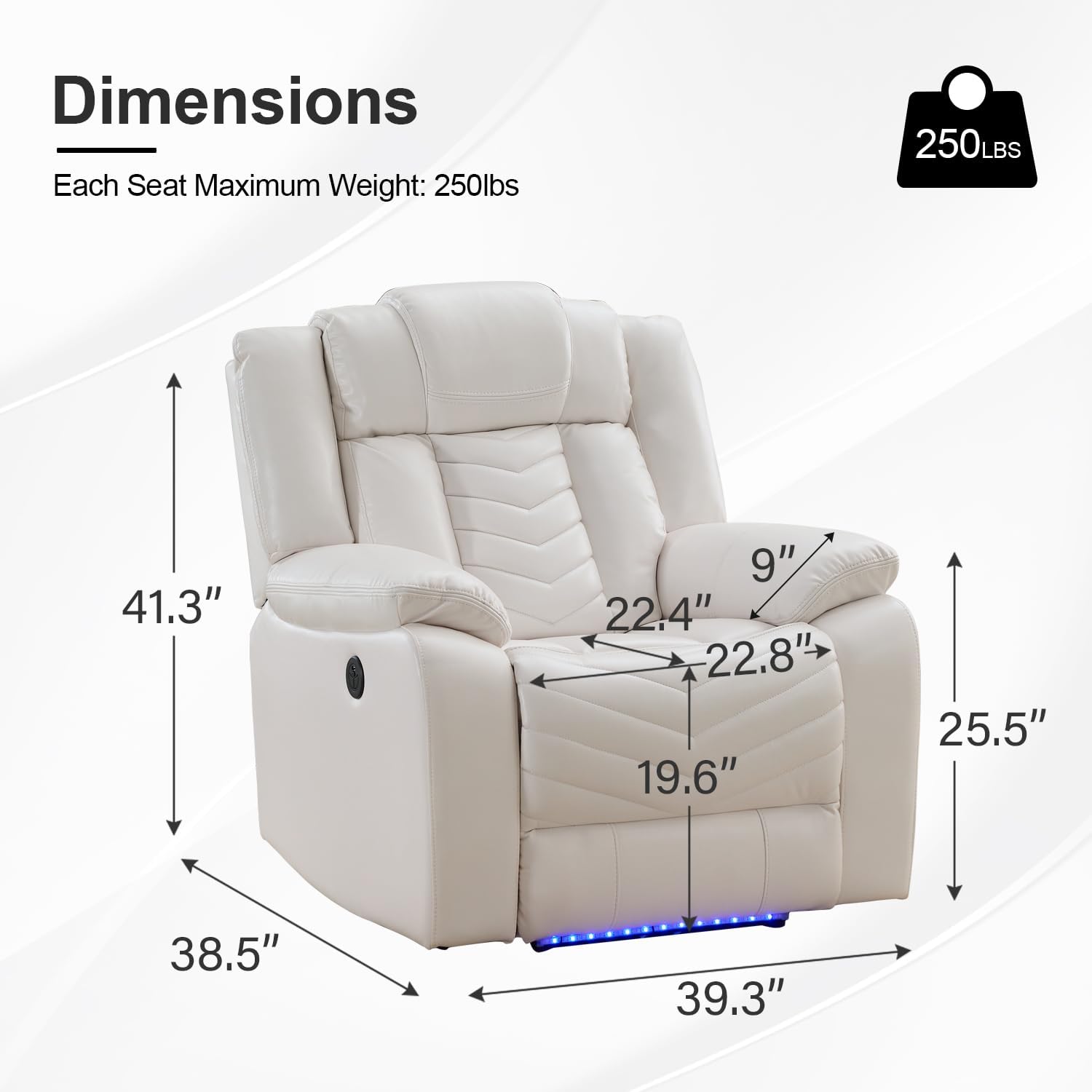 Power Recliner w Chair USB Port, Med Gray Polyester, Black Metal main image 1