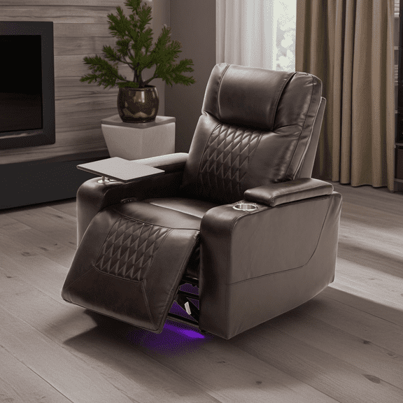 Power Recliner Chair with USB Charging, 360° Swivel Tray Table, Hidden Storage and Cup Holders, Infinite Position, Brown