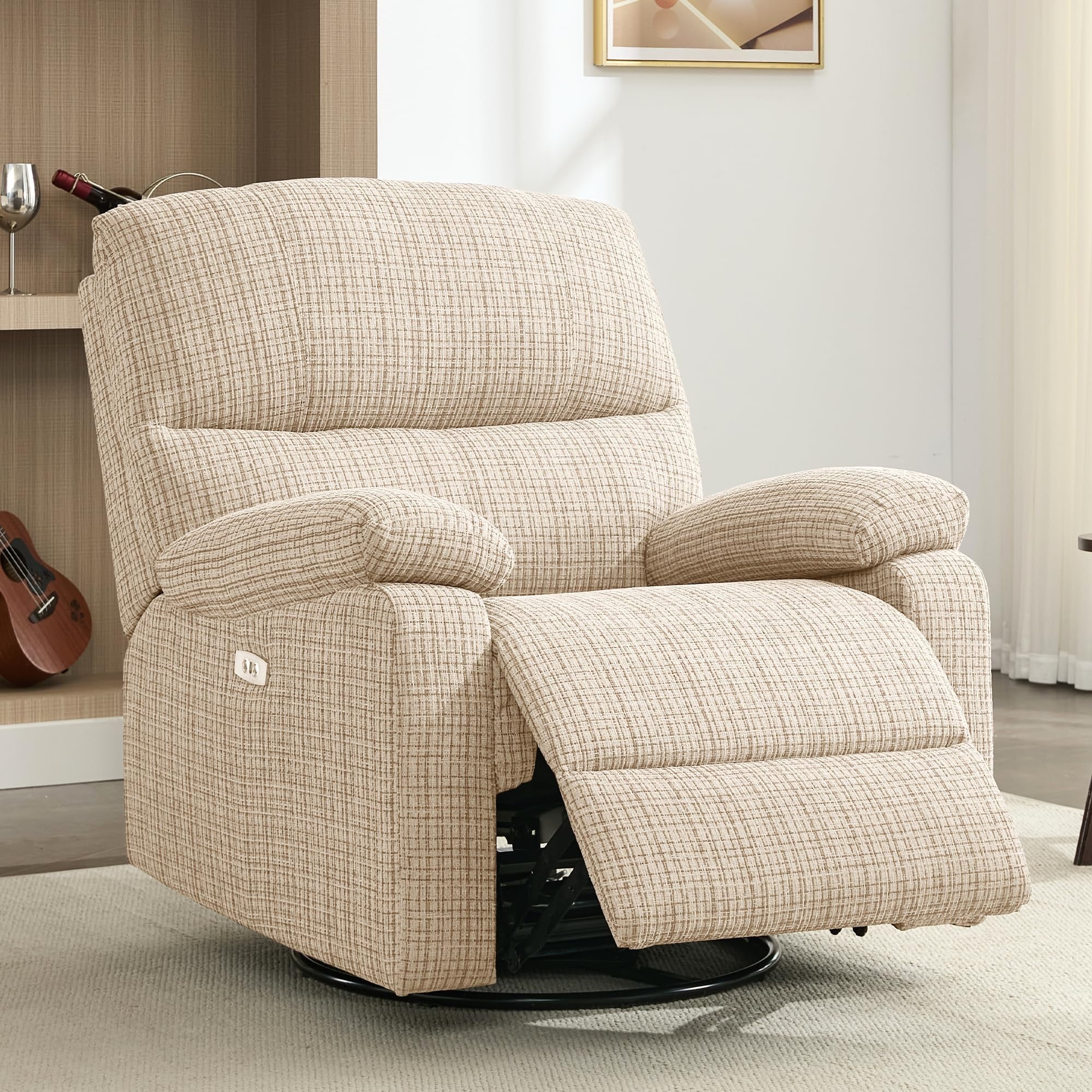 Power Recliner Chairs for Adults, Swivel Rocker Recliner Chair, Adjustable Electric Recliner with USB Port, Rocking Chair Nursery, Small Recliner for Living Room, Beige