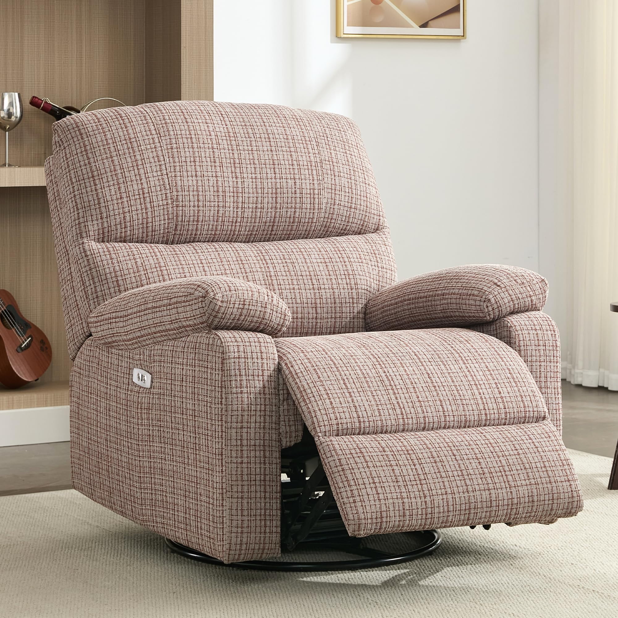 Power Recliner Chairs for Adults, Swivel Rocker Recliner Chair, Adjustable Electric Recliner with USB Port, Rocking Chair Nursery, Small Recliner for Living Room, Brown