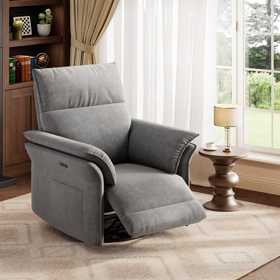 Power Recliner Glider Chair with Smooth Swivel and Rocking Motion Adjustable Recline USB Charging Port Premium Chenille Fabric and Double Armrests for Living Room and Nursery