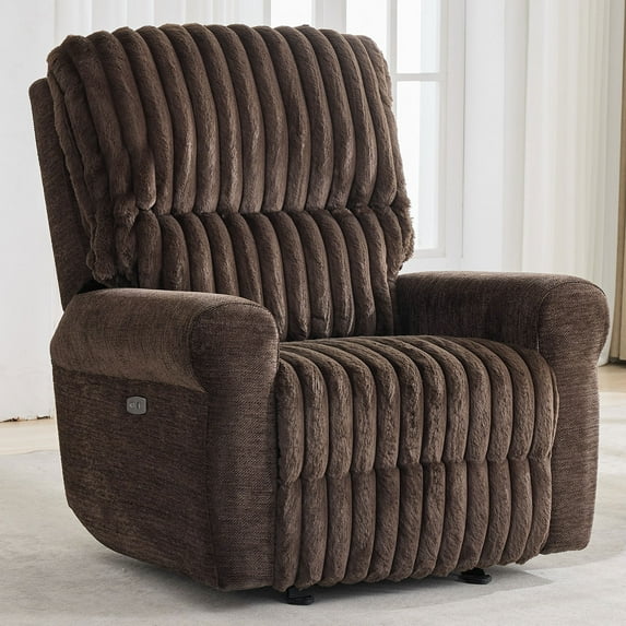 Power Recliner Glider Chair with Type-C Port for Living Room, Faux Fur Single Chair, Upholstered Lounge Armchair with Glider, Reading Chair for Adults
