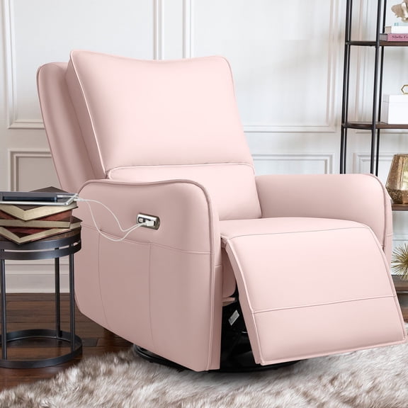 Power Recliner Gliders for Nursery, Electric Swivel Rocker Recliner Chair, Comfy Upholstered Living Room Reclining Rocking Chairs with Lumbar Support