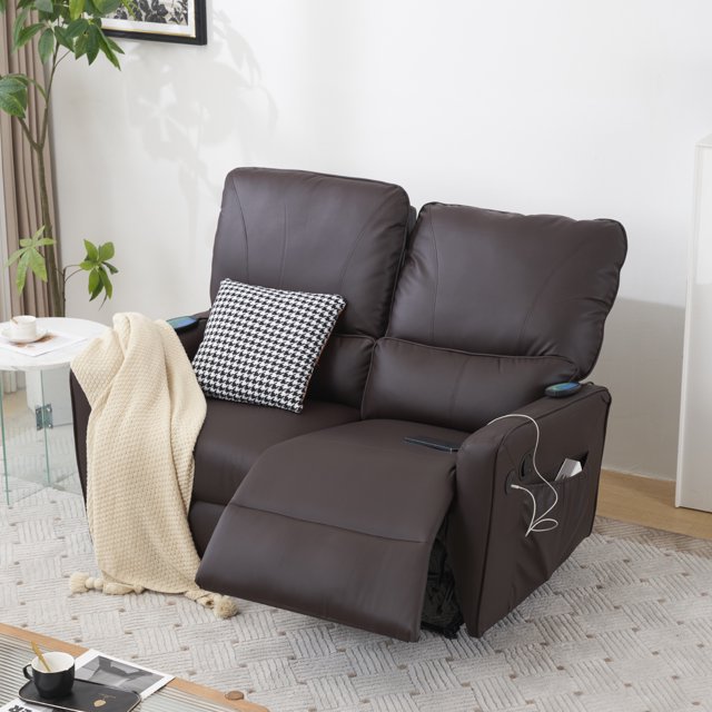 Power Recliner Dual Seat Loveseat with Massage and Heat, Ergonomic