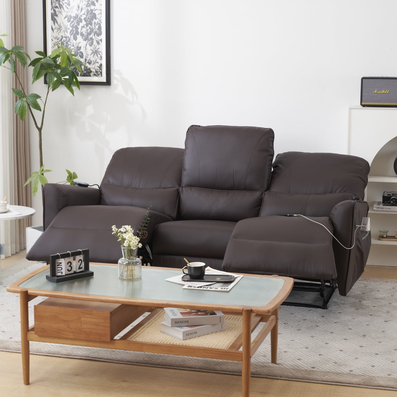 Power Recliner Loveseat 3 Seater with Massage and Heat Chair Composite