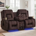 thumbnail image 1 of Power Reclining Loveseat Sofa with Massage, Heat & LED Lights, Bluetooth Speakers, USB Chargers, and Cup Holder Console for Home Theater, Brown Velvet, 1 of 9