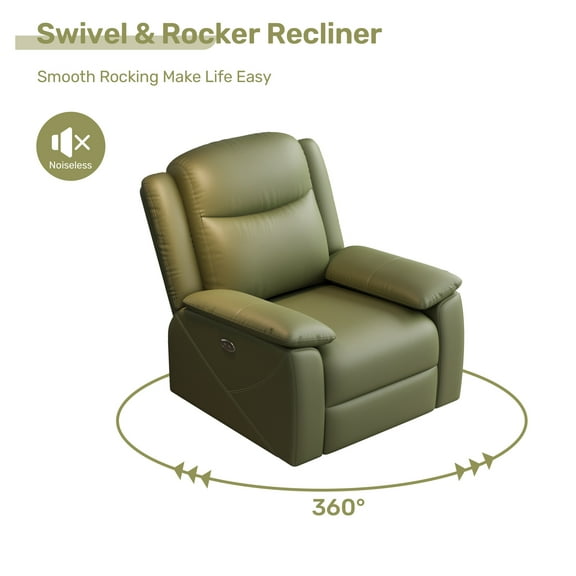 ​​Power Recliner with One-Touch Control & Ergonomic Support​ Rocker Recliner Chair with USB Charging Port, 360° Swivel Recliner Sofa, Oversized Electric Reclining Sofa