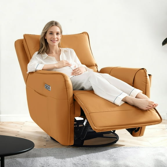Power Recliner Rocking Chair Nursery Gliders, Electric Swivel Rocker Recliner Chair, Comfy Upholstered Living Room Reclining Chairs with Lumbar Support