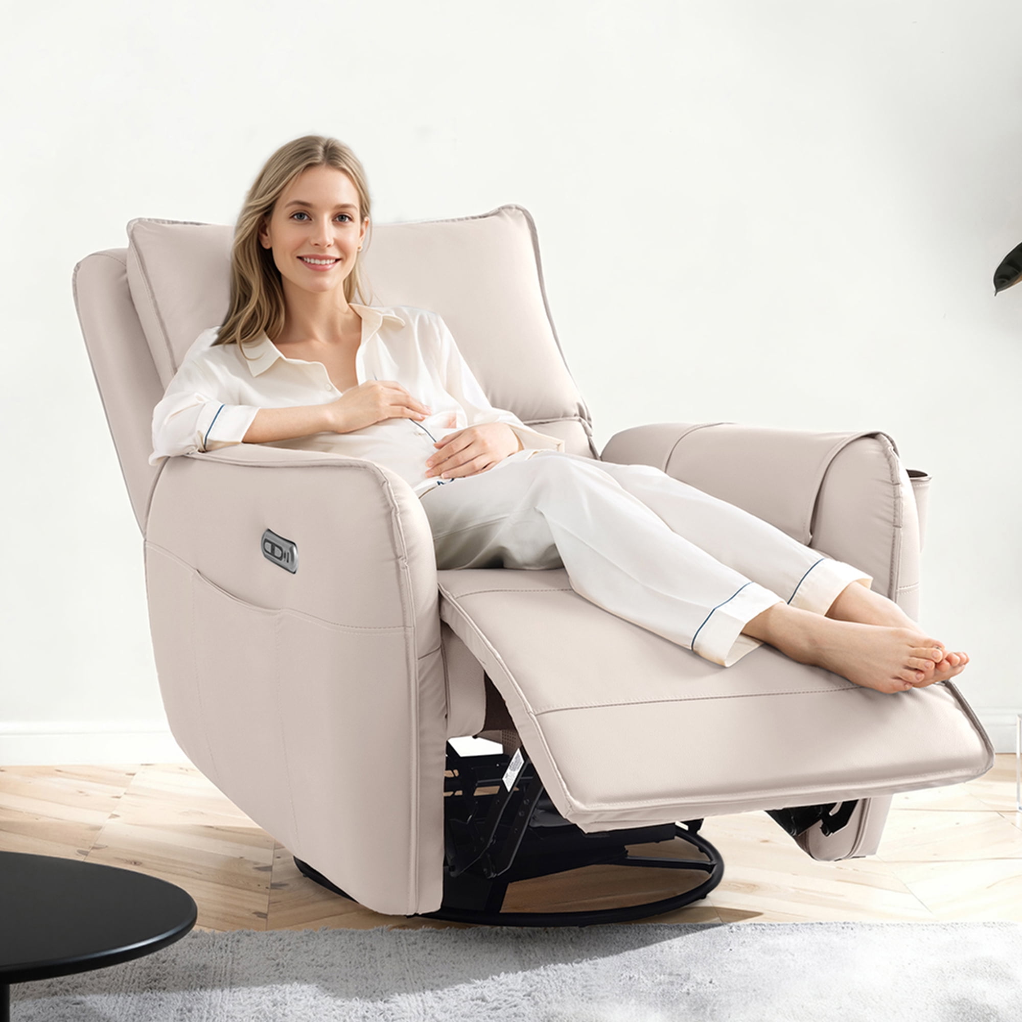 Power Recliner Rocking Chair Nursery Gliders, Electric Swivel Rocker Recliner Chair, Comfy Upholstered Living Room Reclining Chairs with Lumbar Support