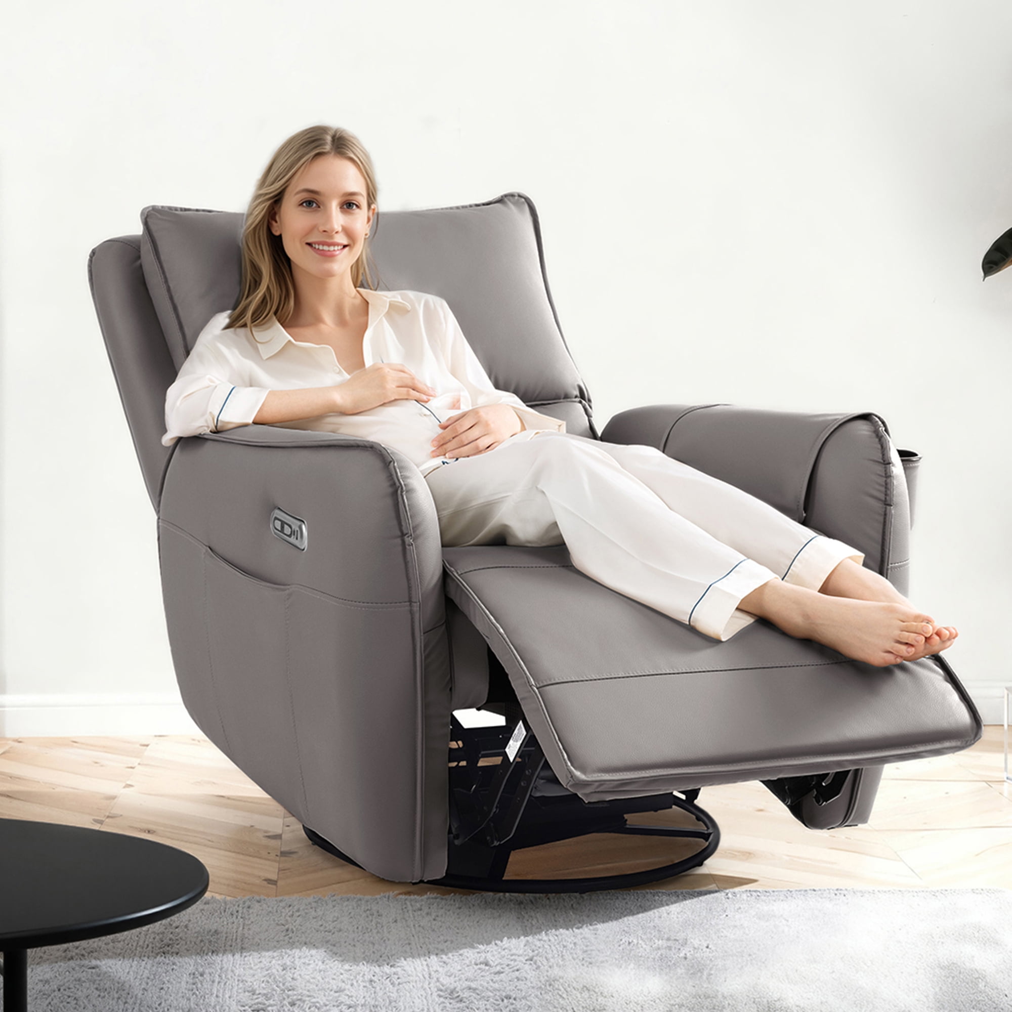 Power Recliner Rocking Chair Nursery Gliders, Electric Swivel Rocker Recliner Chair, Comfy Upholstered Living Room Reclining Chairs with Lumbar Support