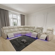 Power Recliner Sectional Couch Set with 3 Recliners for Living Room,Leather Reclining Corner Sectional and Single Chair with Arm Cup Holders,Storage Console for House/Home Theater, Beige