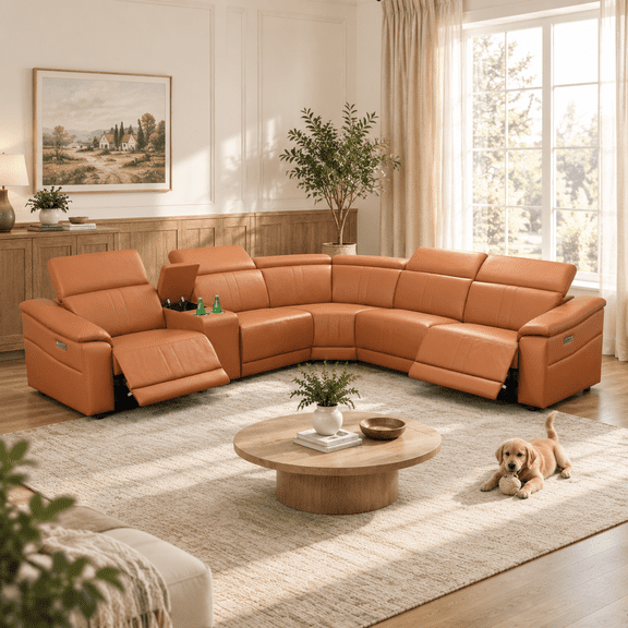 Power Recliner Sectional Sofa, L-Shaped Living Room Furniture Set, Reclining Sectional Couch with USB Ports (5 Seater)