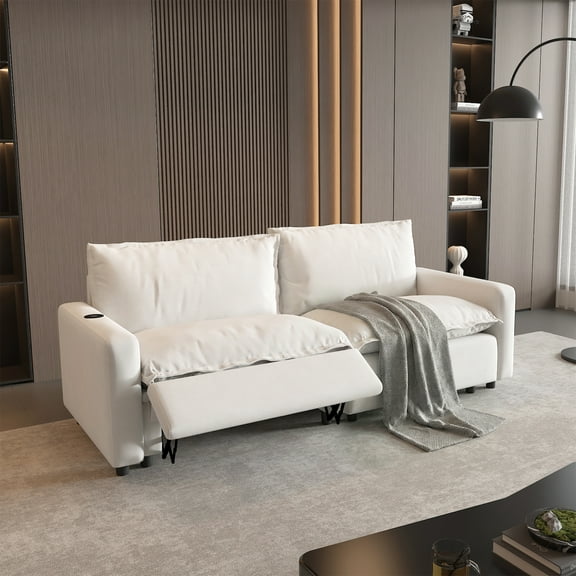 Magic Home Power Recliner Sofa Couch Set, 2 Seat Electric Recliner with Heating, USB Ports for Families, Modern Loveseat Electric Recliner Sofa for Small Space Living Room Home Theater, Beige