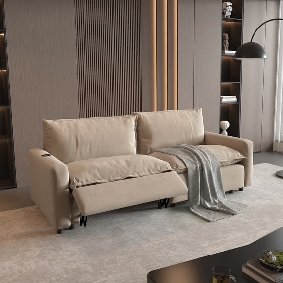 Power Recliner Sofa Couch Set, 2 Seat Electric Recliner with Heating, USB Ports for Families and Friends, Modern Loveseat Electric Recliner Sofa for Small Space Living Room Home Theater, Khaki