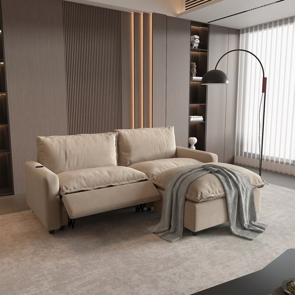 Power Recliner Sofa Couch Set, 2 Seat Electric Recliner with Heating, USB Ports for Families and Friends, Modern Loveseat Electric Recliner Sofa for Small Space Living Room Home Theater, Khaki