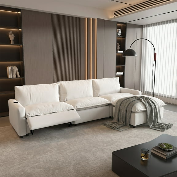 Magic Home Power Recliner Sofa Couch Set, 3 Seat Electric Recliner with Heating, USB Ports for Families and Friends, Modern Electric Recliner Sofa for Living Room Home Theater, Beige