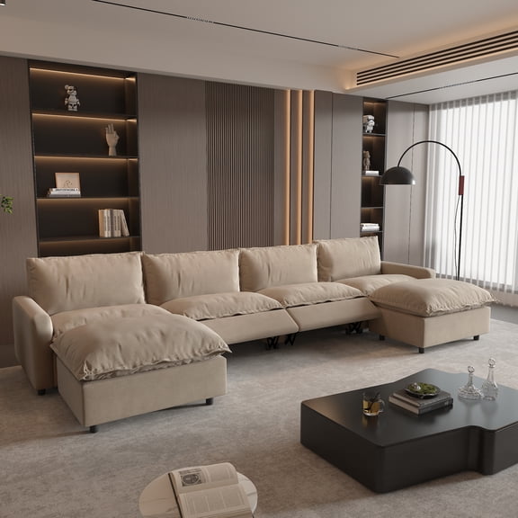 Magic Home Power Recliner Sofa Couch Set, 4 Seat Electric Recliner with Heating, USB Ports for Families and Friends, Modern Electric Recliner Sofa for Living Room Home Theater, Khaki