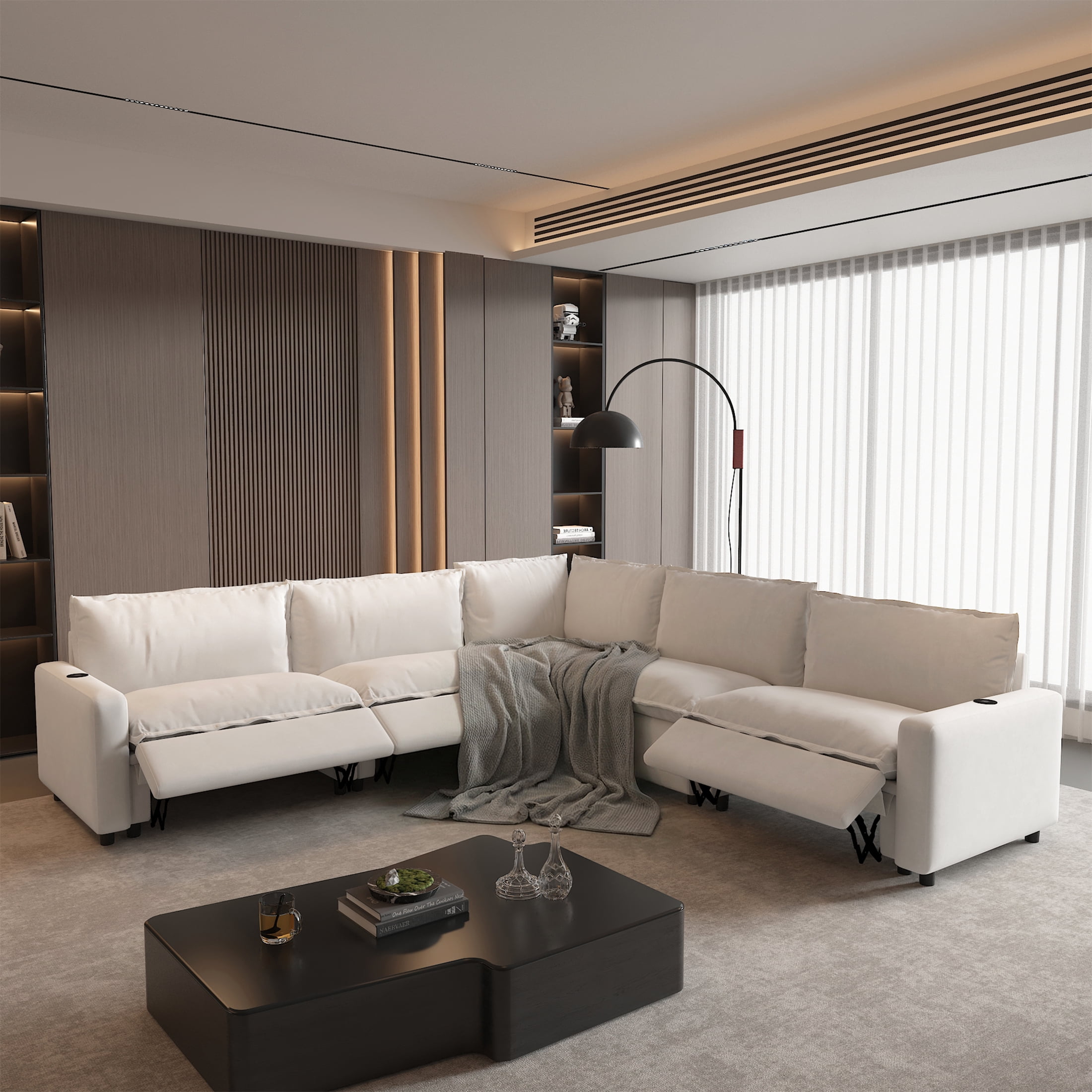 Power Recliner Sofa Couch Set, L Shape Electric Recliner Sectional Couch with Heating, USB Ports for Families and Friends, Modern Electric Recliner Sofa for Living Room Home Theater, Beige