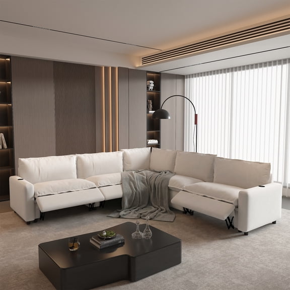 Power Recliner Sofa Couch Set, L Shape Electric Recliner Sectional Couch with Heating, USB Ports for Families and Friends, Modern Electric Recliner Sofa for Living Room Home Theater, Beige