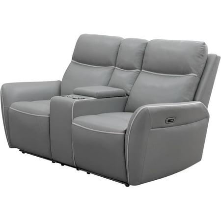 Power Recliner Sofa Set with LED, Breathing Leather Reclining Sofa Set, Living Room Set Recliner Couch Loveseat with USB Port/Cup Holder/Storage for Living Room (Recliner Loveseat, Light Grey)