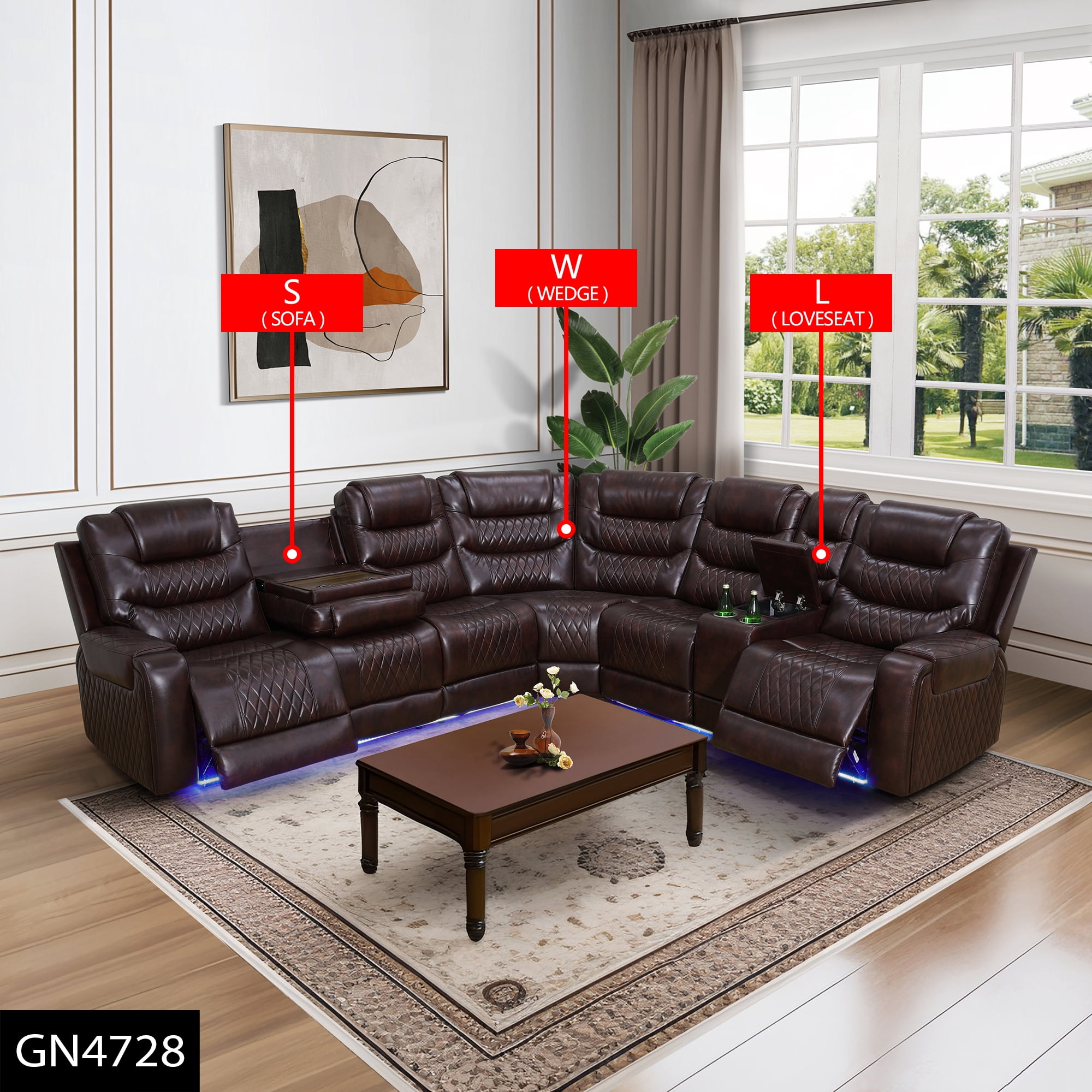 Power Recliner Sofa Set for Living Room, Leather 3 Seater Reclining ...